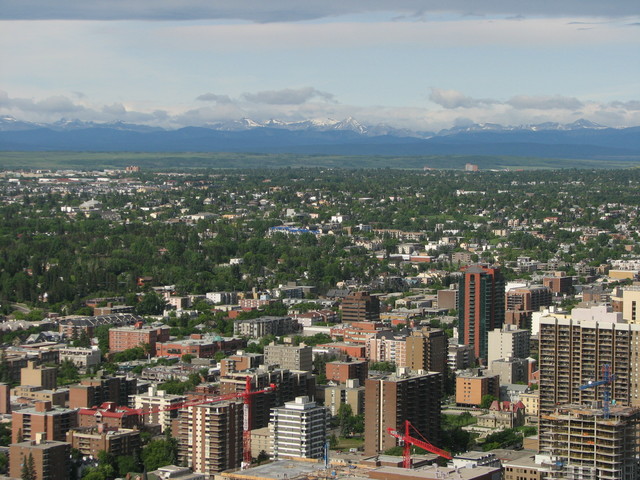View from the Calgary Tower towards the mountains