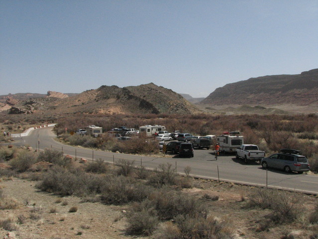 into the parking lot, to the handoff